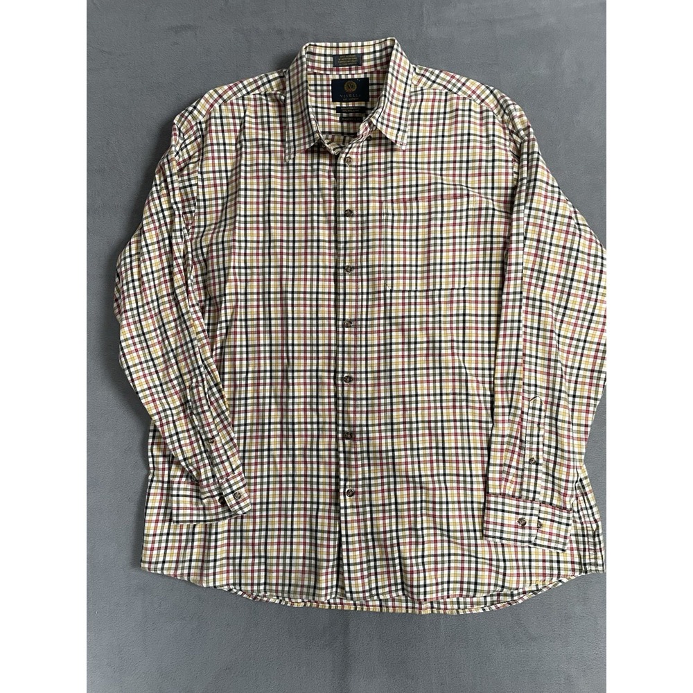 Viyella Shirt Mens M Wool Cotton Blend Tan Plaid 27 Pit To Pit 33 L Reg Fit